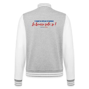 Proverbe beurre salé - Breizh - Bretagne - Humour - Veste Teddy - gris chiné / blanc - Dos - Marisol (170cm)