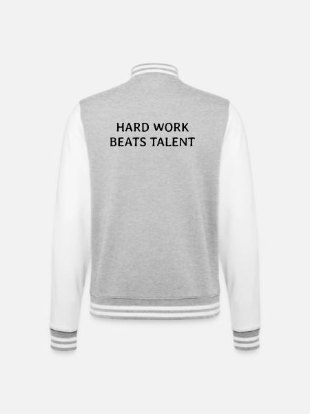 Hard Work Beats Talent - College-Sweatjacke - Grau meliert/Weiß