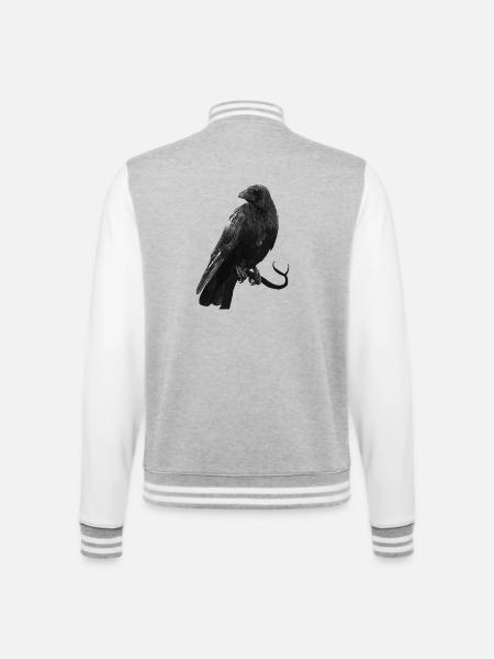 krähe, naturgetreu - College-Sweatjacke - Grau meliert/Weiß