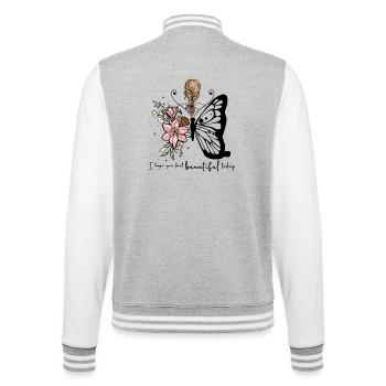Braided Hair with Pink Lily Bouquet - College Sweat Jacket - heather grey/white - Back - Marisol (170cm)