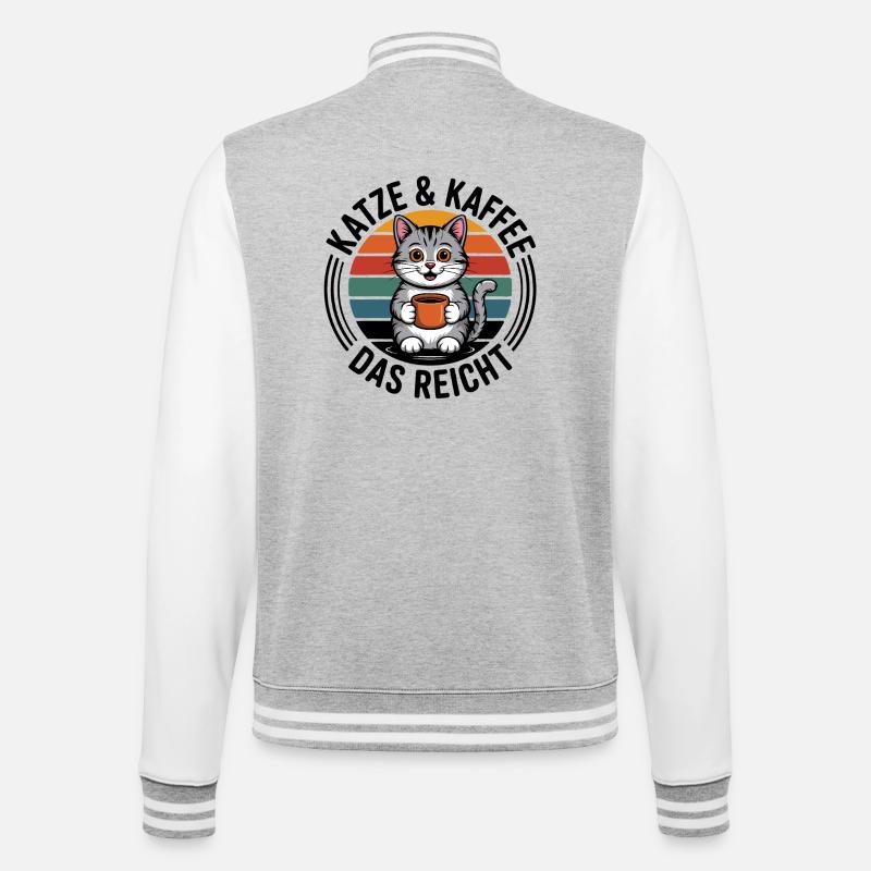 Kätzchen Kaffee Retro-Print - College-Sweatjacke - Grau meliert/Weiß