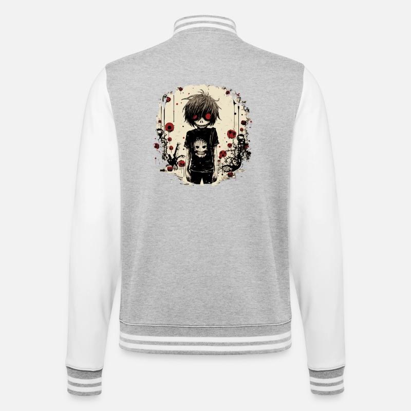 Red-Eyed Skull Kid – Emo Comic Design - College-Sweatjacke - Grau meliert/Weiß