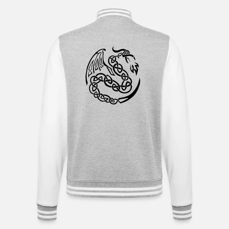 Schwarzer keltischer Drache - College-Sweatjacke - Grau meliert/Weiß