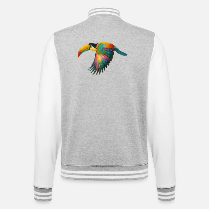 Rainbow Parrot Pattern - College Sweat Jacket - heather grey/white