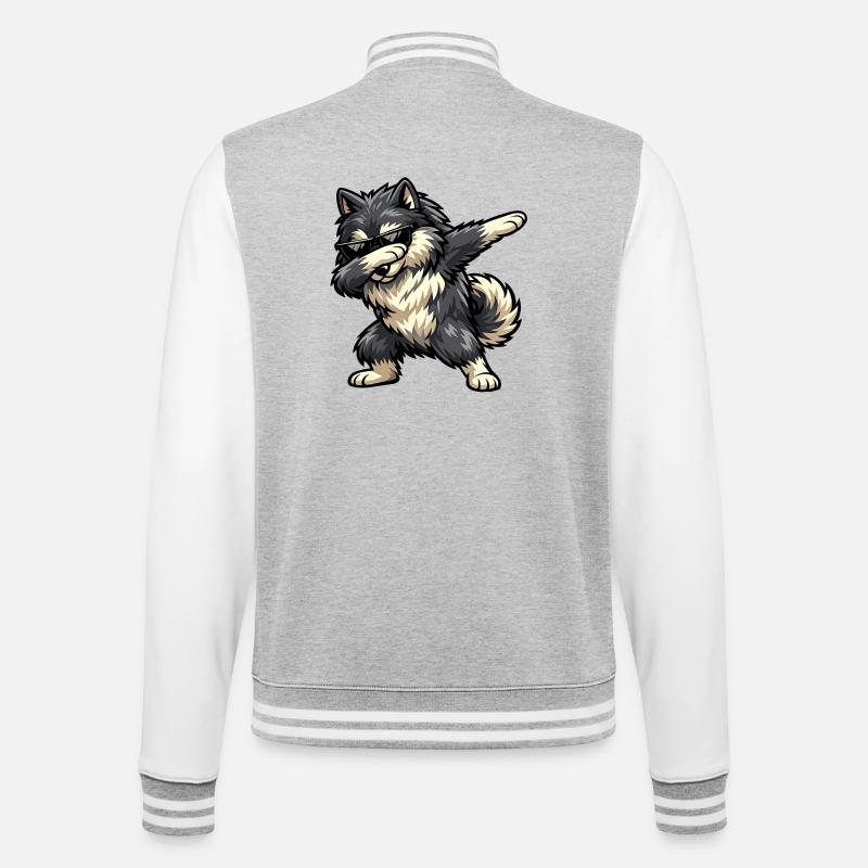 Dabbing Wolfsspitz - College-Sweatjacke - Grau meliert/Weiß