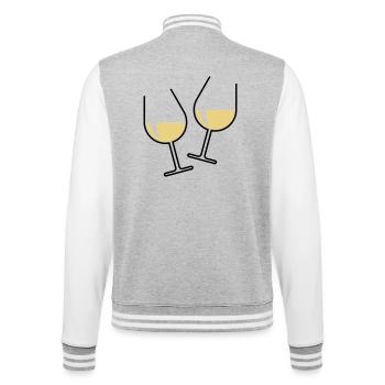 2 Weißweingläser Prosten Zu, Wein Bauchig Offen 2C - College-Sweatjacke - Grau meliert/Weiß - Hinten - Marisol (170cm)