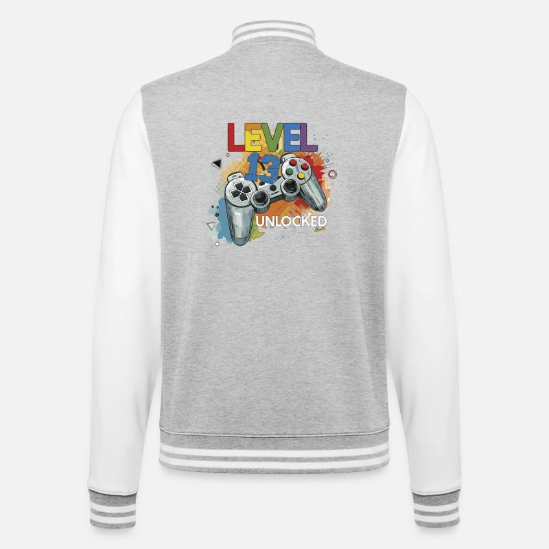 Level 13 Freigeschaltet Controller Graffiti Geburt - College-Sweatjacke - Grau meliert/Weiß