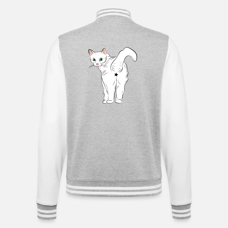 Chat blanc avec logo étoile - Veste Teddy - gris chiné / blanc