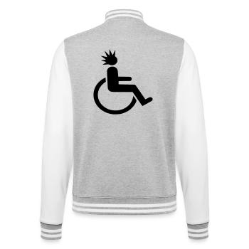 Wheelchair user with punk haircut # - College Sweat Jacket - heather grey/white - Back - Marisol (170cm)