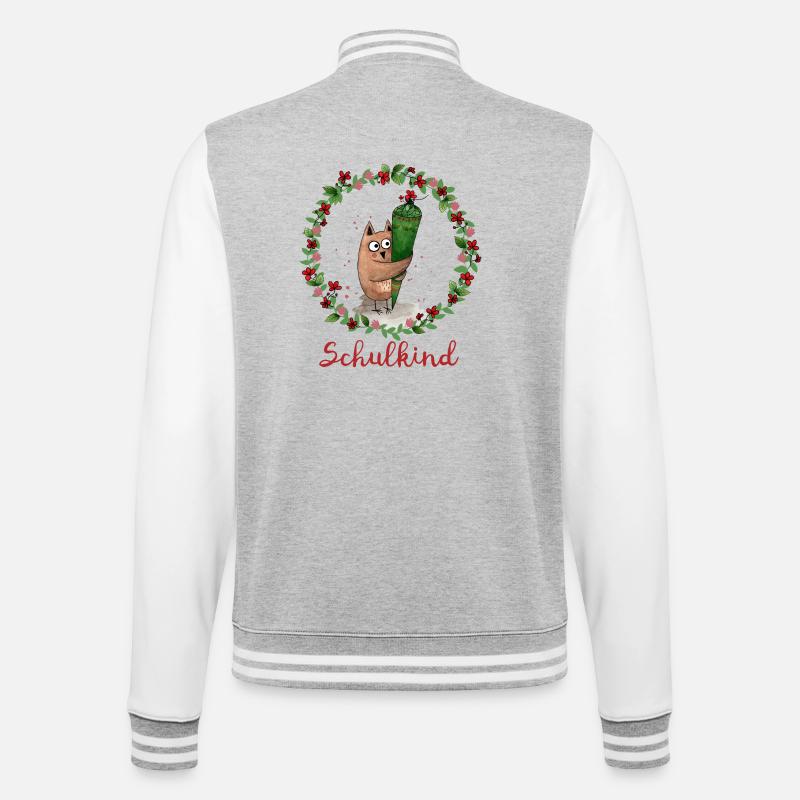 Schulkind Eule - College-Sweatjacke - Grau meliert/Weiß