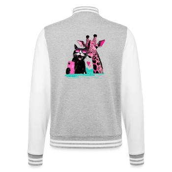 Good-Vibes Selfie with Cat and Giraffe - College Sweat Jacket - heather grey/white - Back - Marisol (170cm)