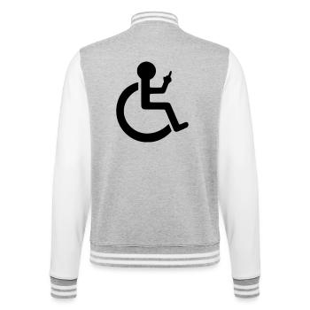 Utilisateur d’un fauteuil roulant avec majeur # - Veste Teddy - gris chiné / blanc - Dos - Marisol (170cm)