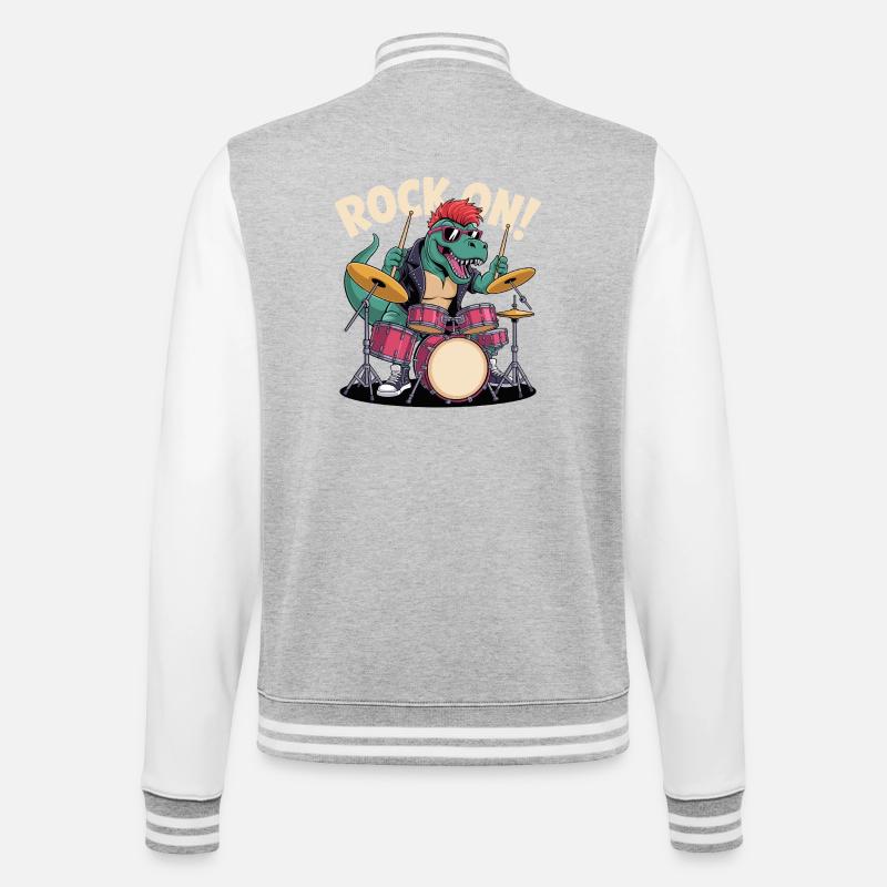 Punk Rock T-Rex Dinosaur Drummer - Percussion - College Sweat Jacket - heather grey/white
