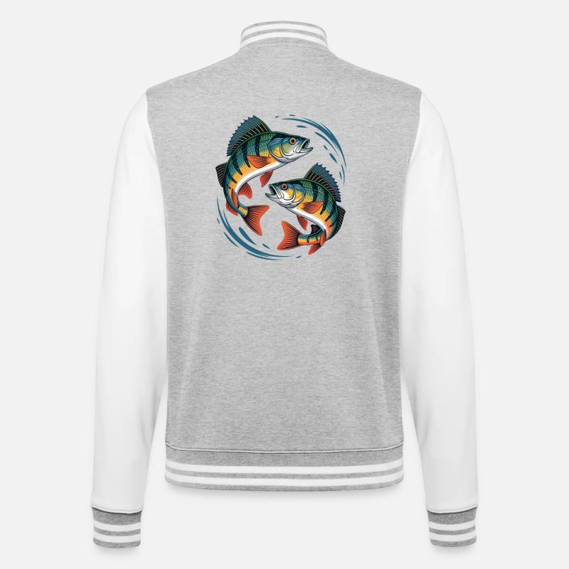 Zwei springende Barsche - College-Sweatjacke - Grau meliert/Weiß