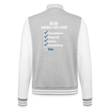 Handball Papa Tasche – Thermoskanne, Klappstuhl - College-Sweatjacke - Grau meliert/Weiß - Hinten - Marisol (170cm)