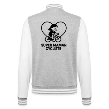 Super maman cycliste – Cœur vélo cyclisme - Veste Teddy - gris chiné / blanc - Dos - Marisol (170cm)