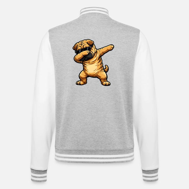 Dabbing Shar Pei - College-Sweatjacke - Grau meliert/Weiß