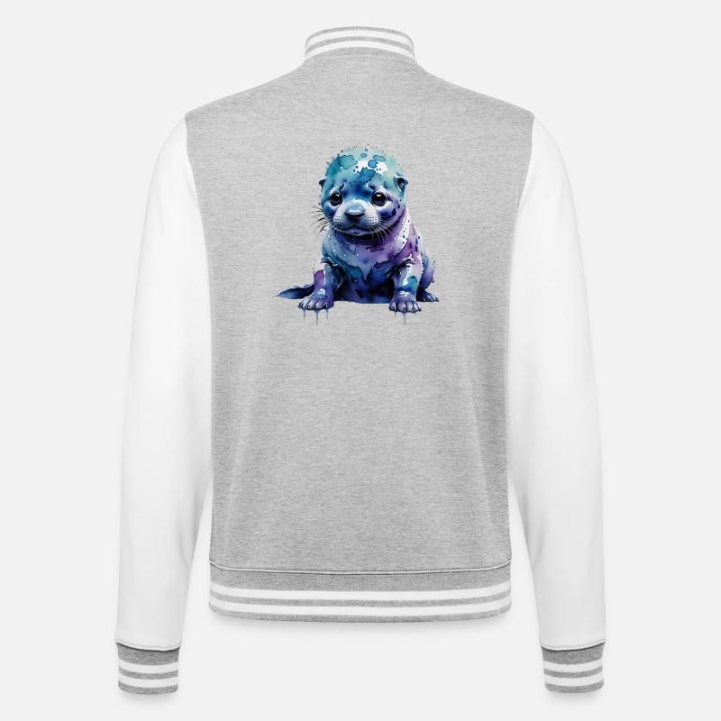 Loutre de phoque aquarelle - Veste Teddy - gris chiné / blanc
