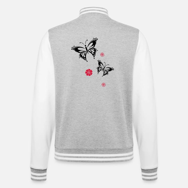 papillons fleurs fleurs insectes été - Veste Teddy - gris chiné / blanc