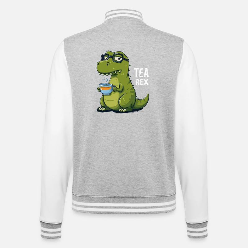 Tea Rex – Funny dinosaur with teacup - College Sweat Jacket - heather grey/white