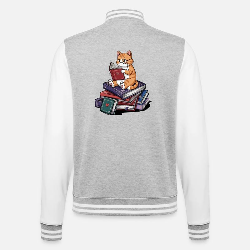 Bücherwurm-Katze Kätzchen liest Bücher Kunst - College-Sweatjacke - Grau meliert/Weiß