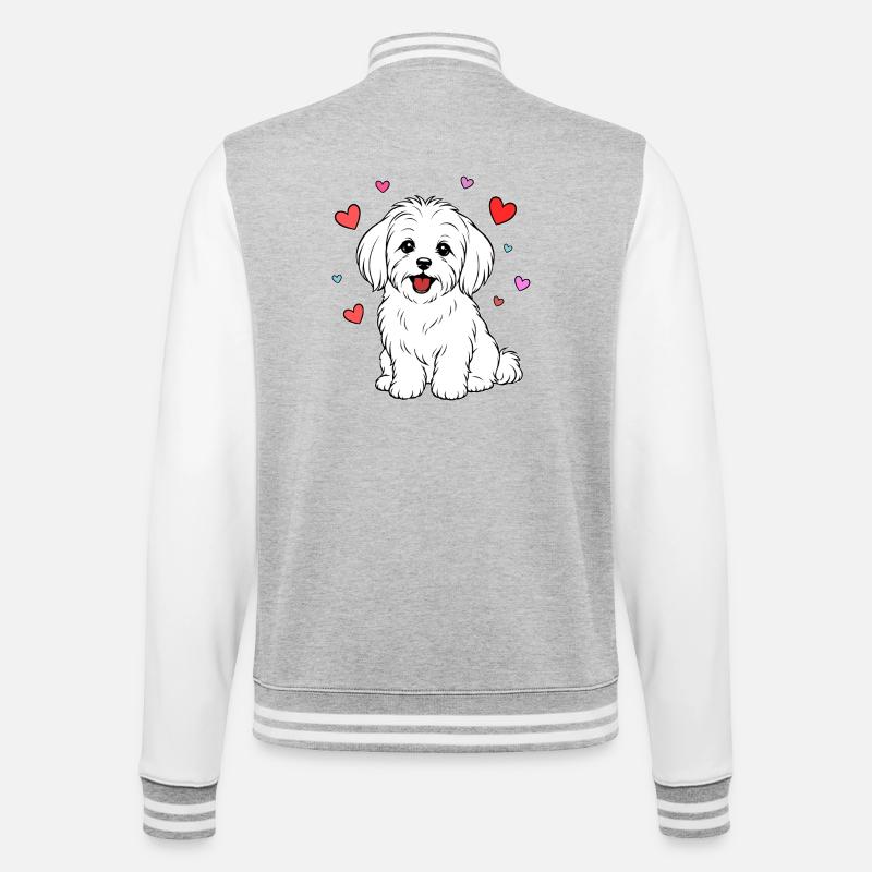 Malteser_Hund_sitzend_Herz_weiss - College Sweat Jacket - heather grey/white