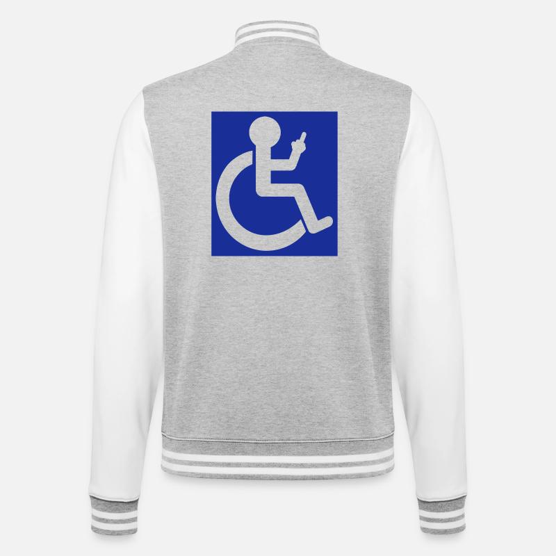 Rollstuhlfahrer hebt den Mittelfinger # - College-Sweatjacke - Grau meliert/Weiß