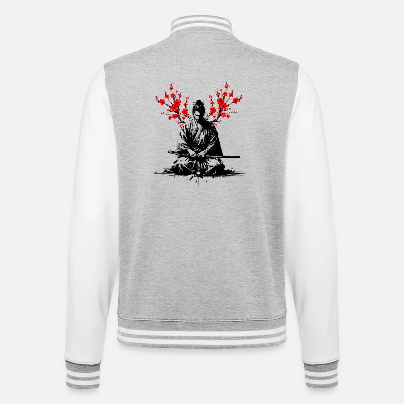 Samurai meditating - College Sweat Jacket - heather grey/white