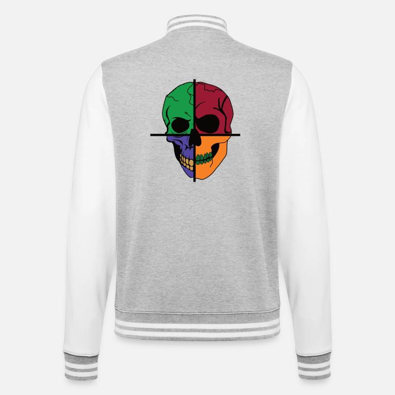 Vier geteilter Skelettschädel - College-Sweatjacke - Grau meliert/Weiß