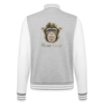 Schimpansengesicht – 99% Mensch 1% Wild - College-Sweatjacke - Grau meliert/Weiß - Hinten - Marisol (170cm)