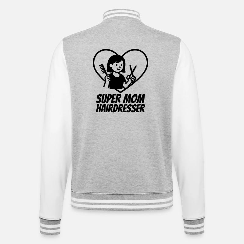 Super Maman Coiffeuse – Cœur Ciseaux - Veste Teddy - gris chiné / blanc