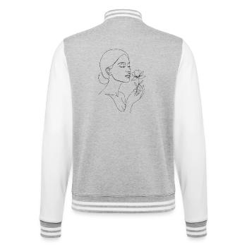 T-shirt en dessin unisexe avec un croquis sur le visage de la femme - Veste Teddy - gris chiné / blanc - Dos - Marisol (170cm)
