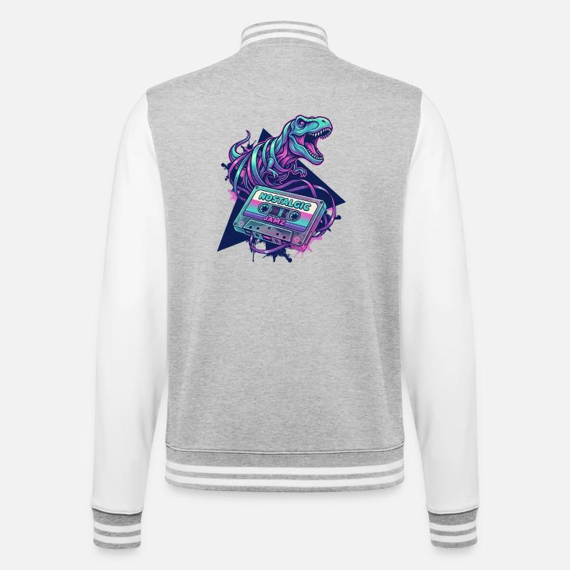 Dinosaur Nostalgic Neon Cassette 80s/90s - College Sweat Jacket - heather grey/white