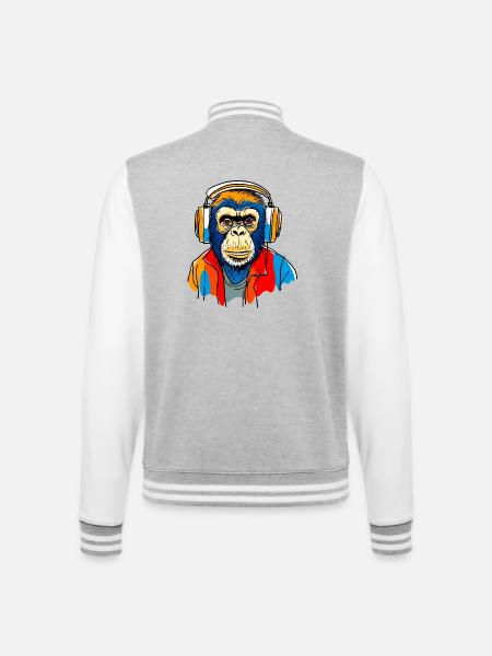 Singe avec casque - Veste Teddy - gris chiné / blanc