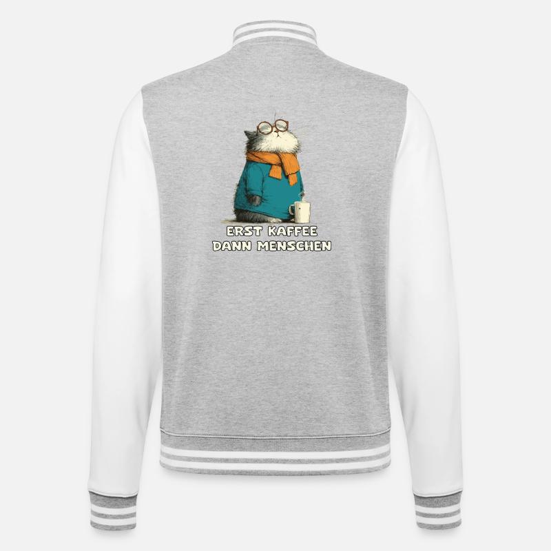 Erst Kaffee Dann Menschen Katze - College-Sweatjacke - Grau meliert/Weiß