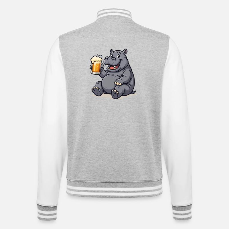 Nilpferd mit Pint Bierfreude - College-Sweatjacke - Grau meliert/Weiß