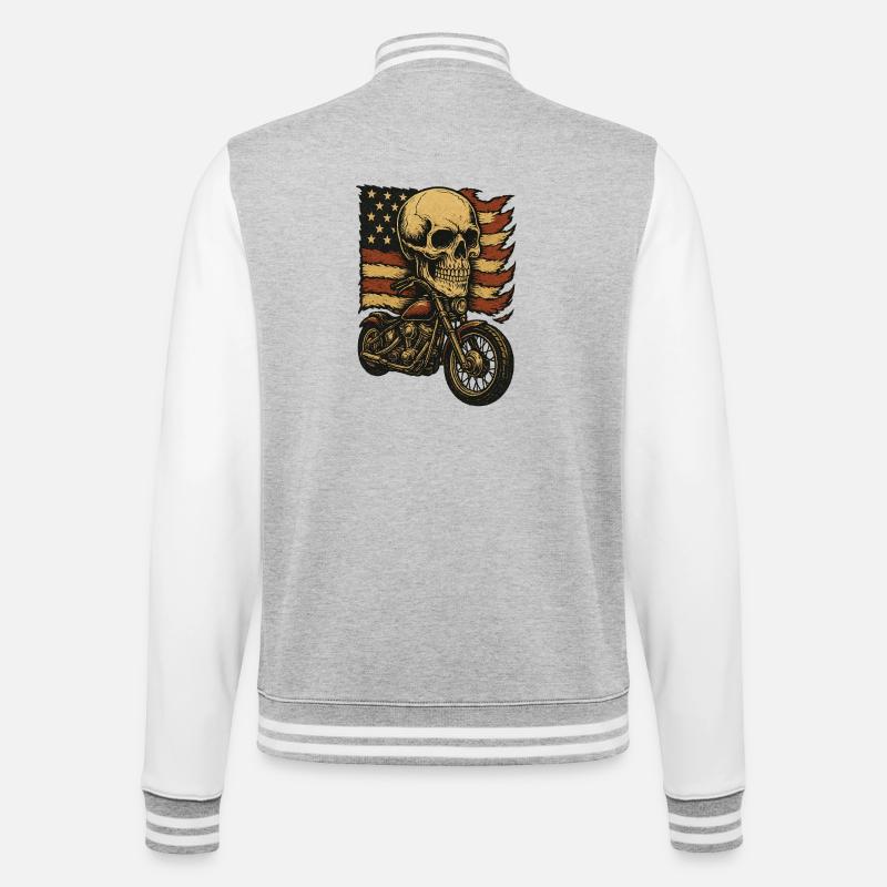 Moto skeleton devant le drapeau américain - Veste Teddy - gris chiné / blanc