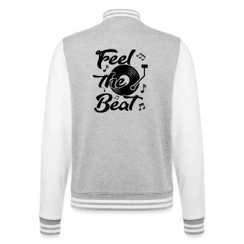 Feel the Beat Music Sprüche Platte Vinyl DJ Dance - College-Sweatjacke - Grau meliert/Weiß - Hinten - Marisol (170cm)