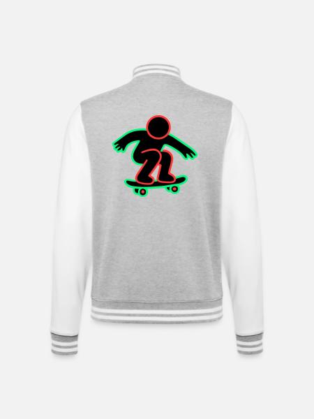 Neon Skateboarder Line Art - College Sweat Jacket - heather grey/white