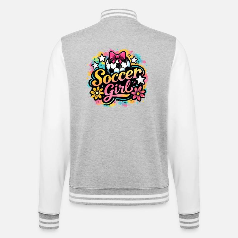 Fußball Mädchen  - College-Sweatjacke - Grau meliert/Weiß