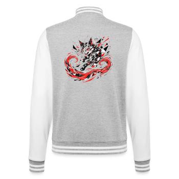 Nekomata Yokai Geometric Cat Red Black - College Sweat Jacket - heather grey/white - Back - Marisol (170cm)