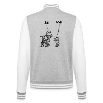 Asseyez-vous et marchez. Humour en fauteuil roulant et chien # - Veste Teddy - gris chiné / blanc - Dos - Marisol (170cm)