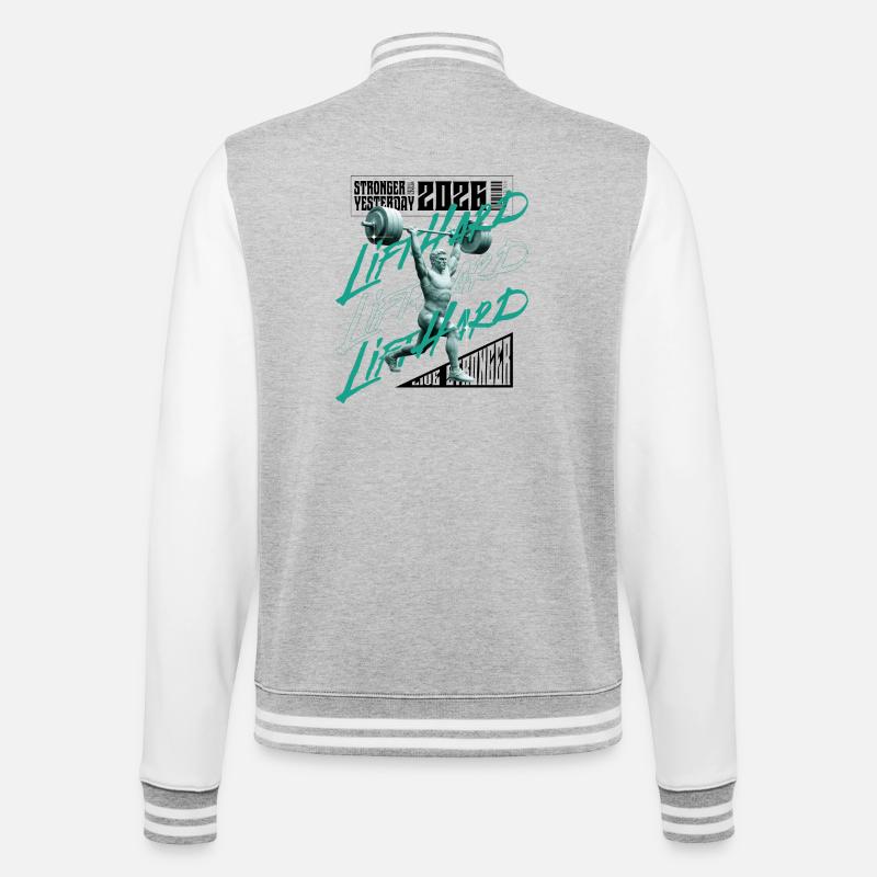 Gewichtheber-Mann, lila-rosa dunkle Version - College-Sweatjacke - Grau meliert/Weiß