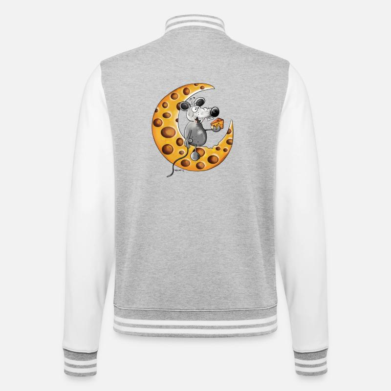 Maus liebt Käse - College-Sweatjacke - Grau meliert/Weiß