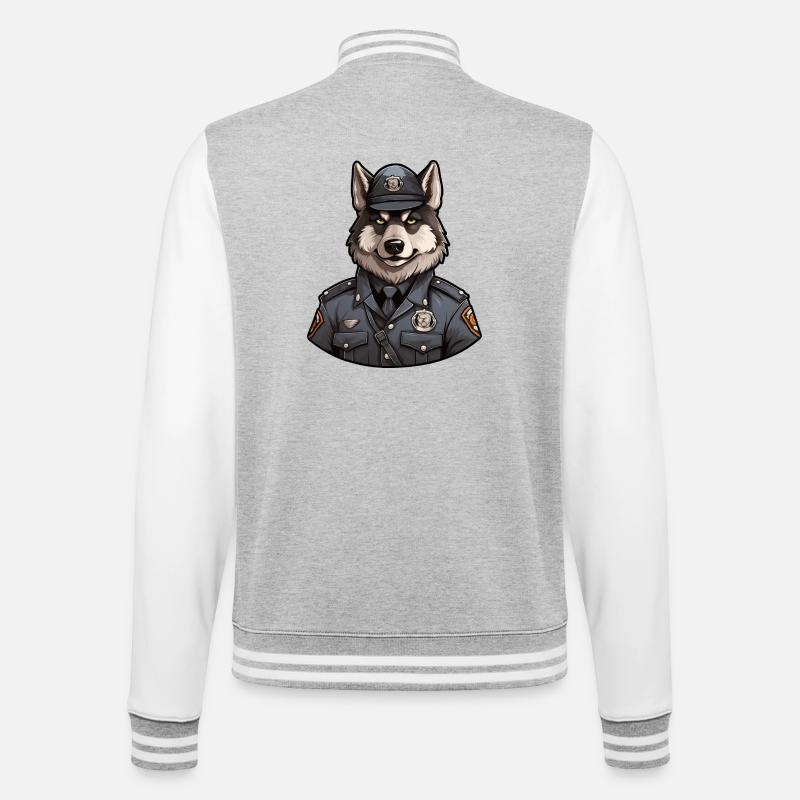 Polizei Wolf - College-Sweatjacke - Grau meliert/Weiß