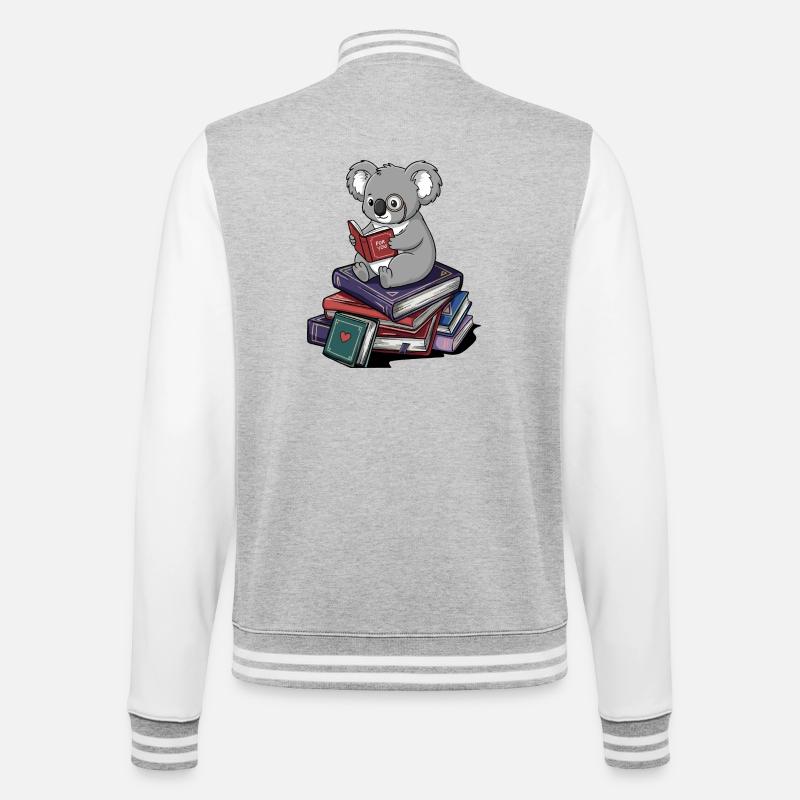 Bücherwurm, Koalabär, Lesebücher Kunst - College-Sweatjacke - Grau meliert/Weiß