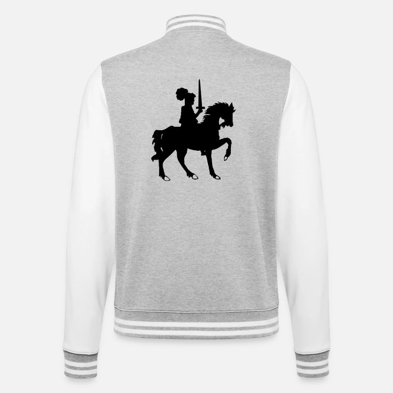Ritter mit Schwert und Pferd - College-Sweatjacke - Grau meliert/Weiß