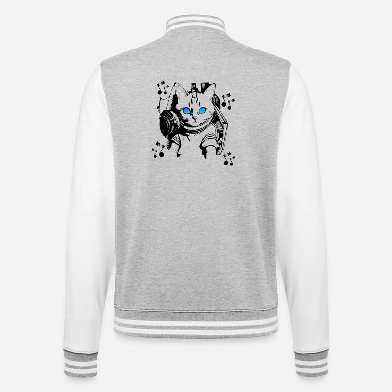 DJ Katze mit Kopfhörern - College-Sweatjacke - Grau meliert/Weiß