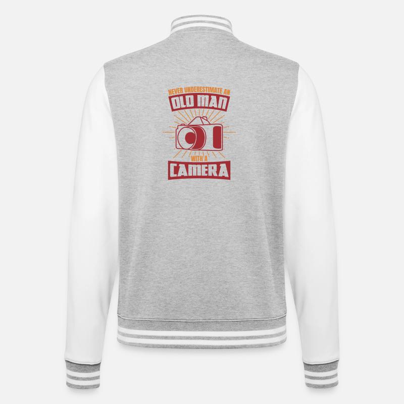 Old man with a camera - College Sweat Jacket - heather grey/white