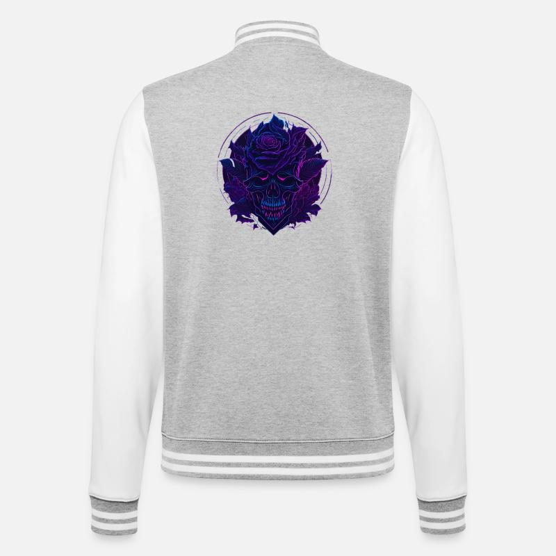 Neon Rosen Schädel EDM - College-Sweatjacke - Grau meliert/Weiß